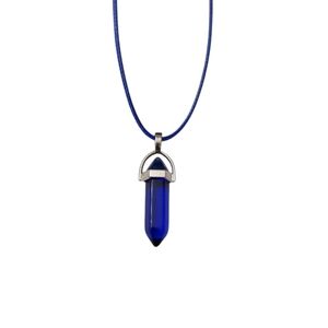 Healing Chakra Quartz Crystal Point‎ Hexagonal Pendant Natural Azurite Necklace